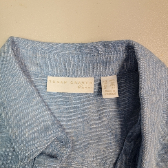 Susan Graver Pure Regular Linen Blend Button Front Shirt Dress Blue Size XXS - Picture 4 of 5